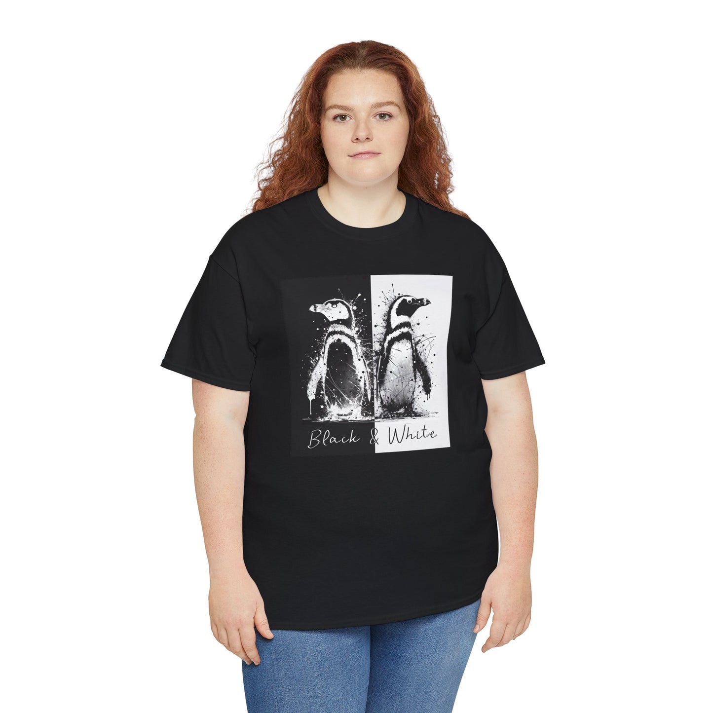 Black & White Penguins Unisex Heavy Cotton Tee