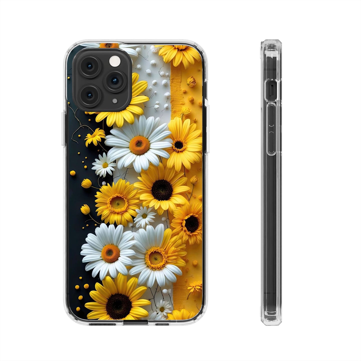 Clear Floral Phone Case - Yellow and White Daisy Pattern Colorful Spring Accessory
