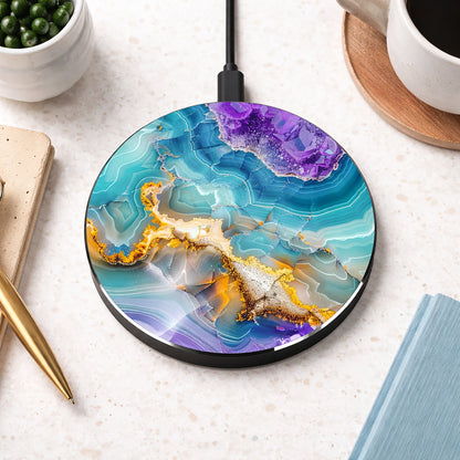 Agate Wave Wireless Charger — Turquoise & Gold Phone Charging Pad