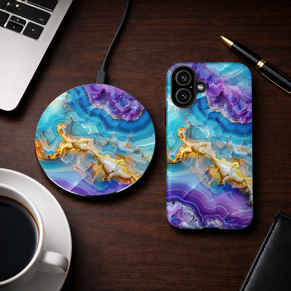 Agate Wave Wireless Charger — Turquoise & Gold Phone Charging Pad