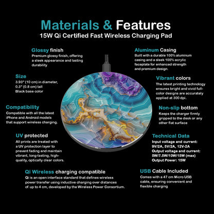 Agate Wave Wireless Charger — Turquoise & Gold Phone Charging Pad