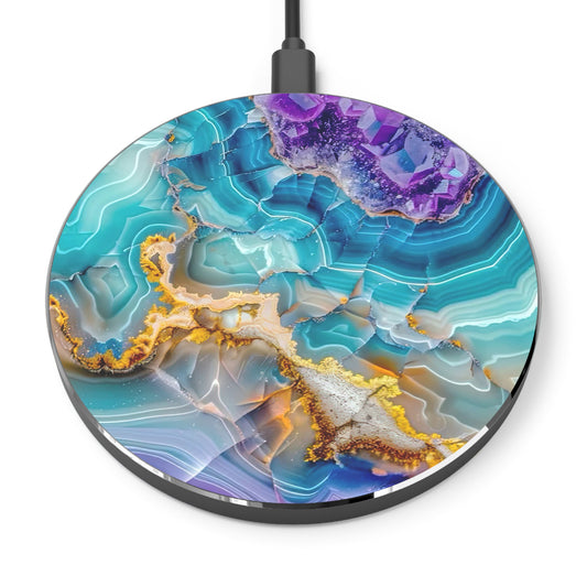 Agate Wave Wireless Charger — Turquoise & Gold Phone Charging Pad
