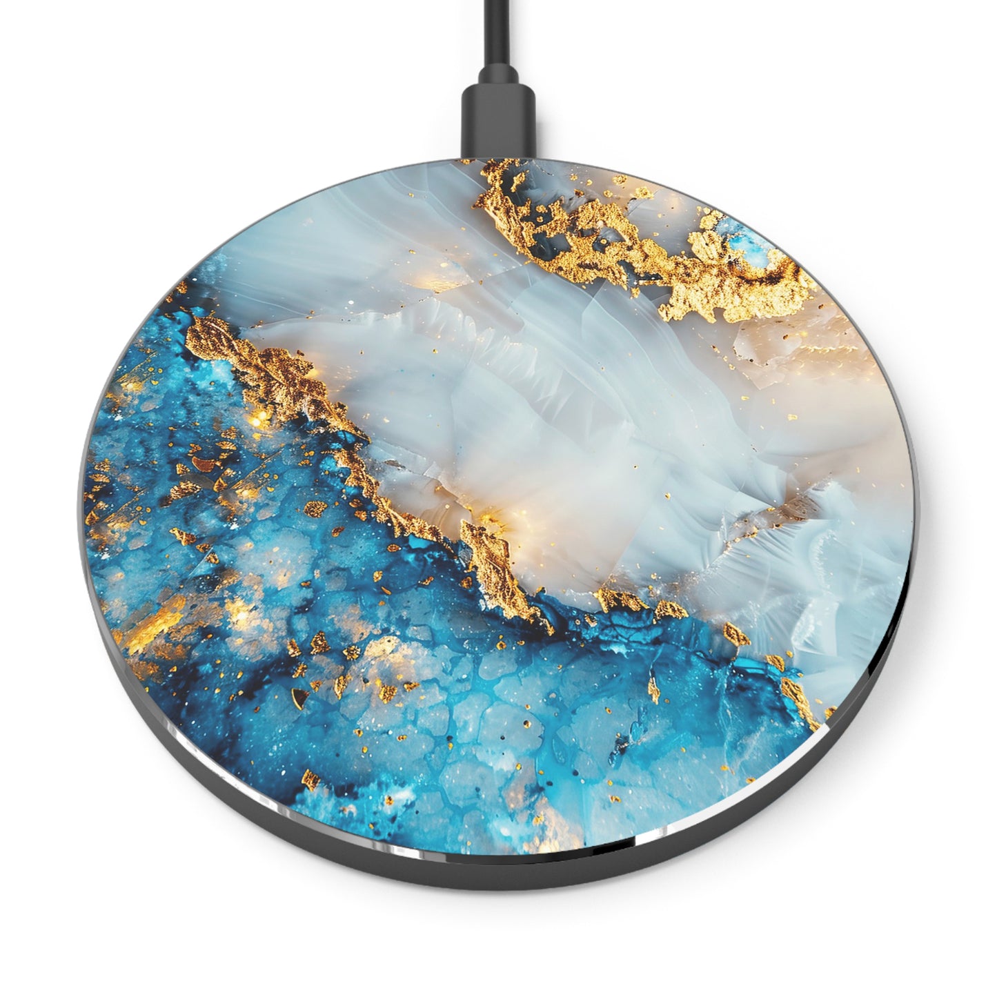 Blue Gold Marble Wireless Charger