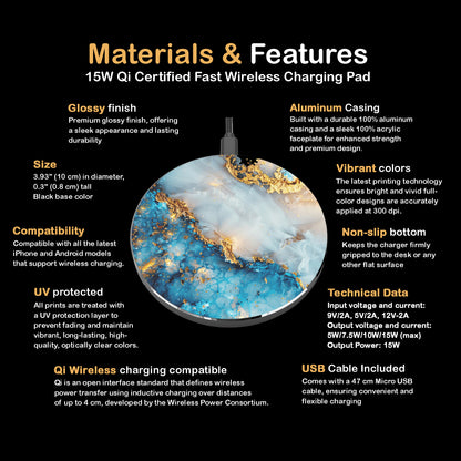 Blue Gold Marble Wireless Charger