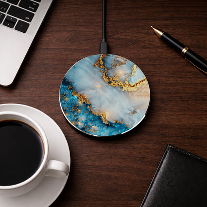 Blue Gold Marble Wireless Charger