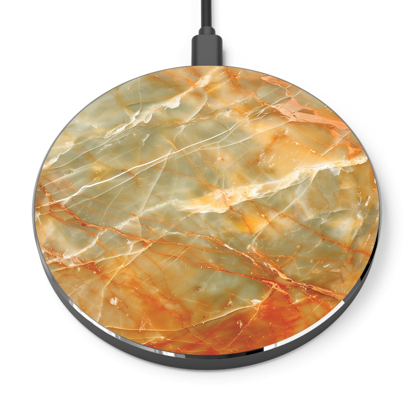 Jasper Stone Pattern Wireless Charger — Gold Amber Stone Qi Charging Pad