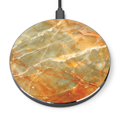 Jasper Stone Pattern Wireless Charger — Gold Amber Stone Qi Charging Pad