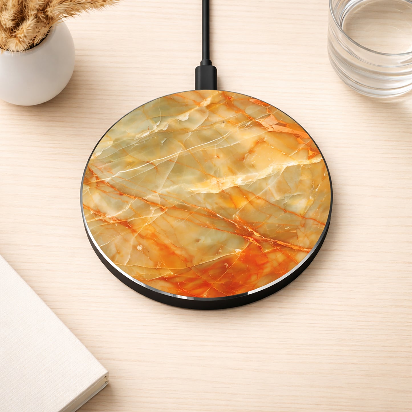 Jasper Stone Pattern Wireless Charger — Gold Amber Stone Qi Charging Pad