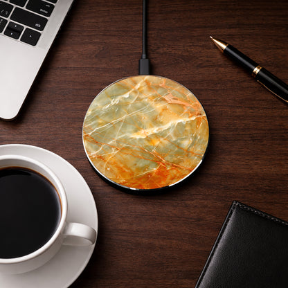 Jasper Stone Pattern Wireless Charger — Gold Amber Stone Qi Charging Pad