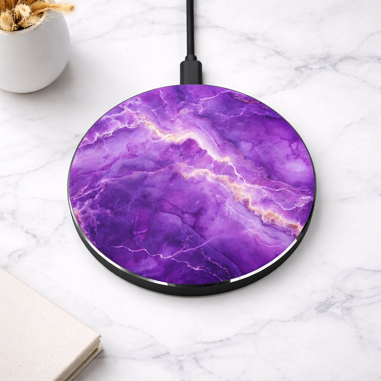 Purple Marble Wireless Charger – Fast Qi Phone Charging Pad