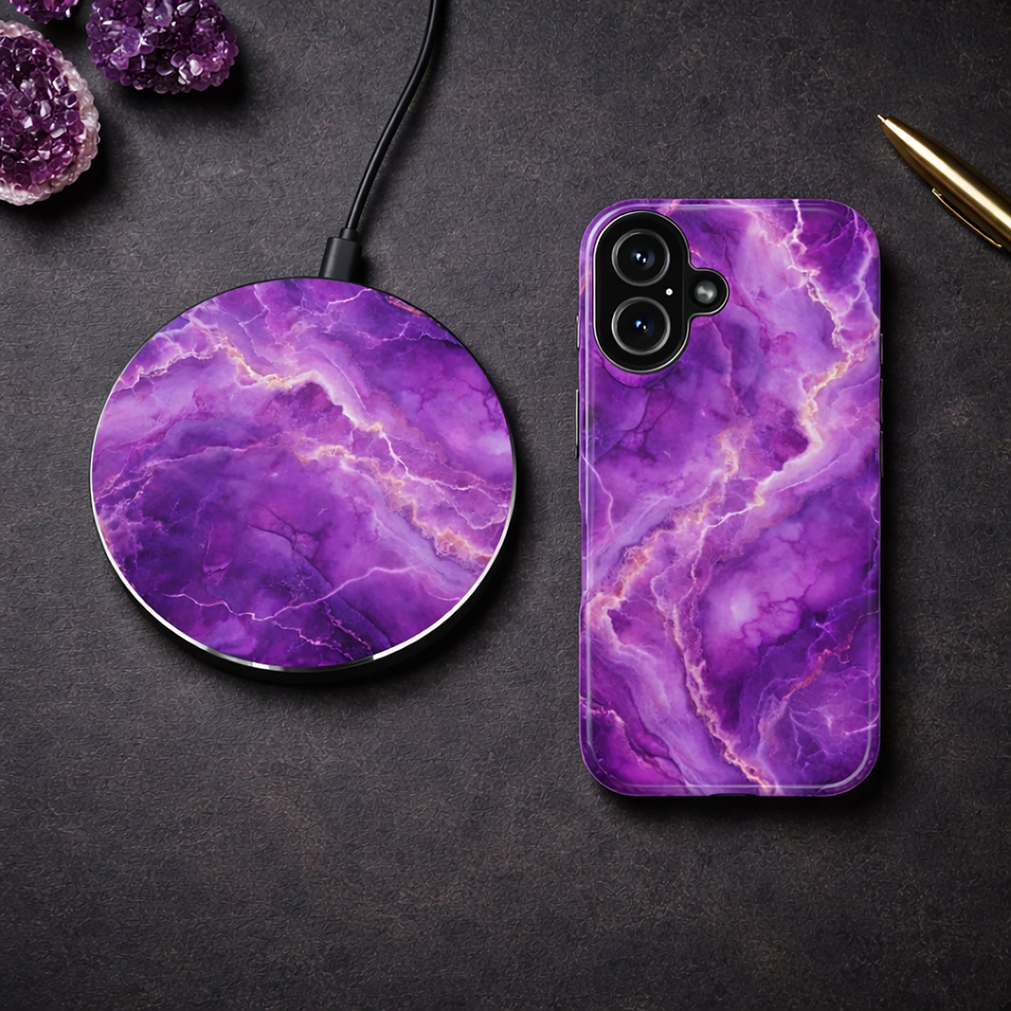 Purple Marble Wireless Charger – Fast Qi Phone Charging Pad