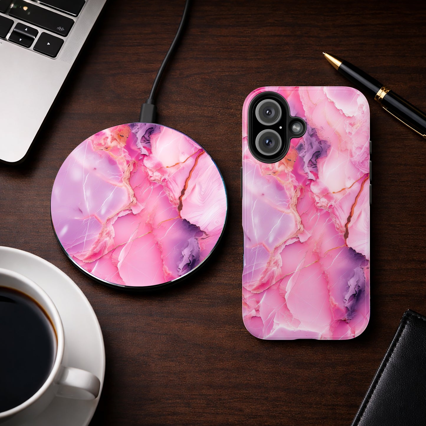 Blush Agate Wireless Charger — Fast Qi Charging Pad for Phones