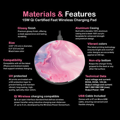 Pink Marble Wireless Charger — Stylish Fast Qi Charging Pad
