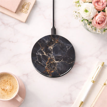 Black Marble Wireless Charger — Fast Qi Charging Pad