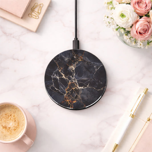Black Marble Wireless Charger — Fast Qi Charging Pad