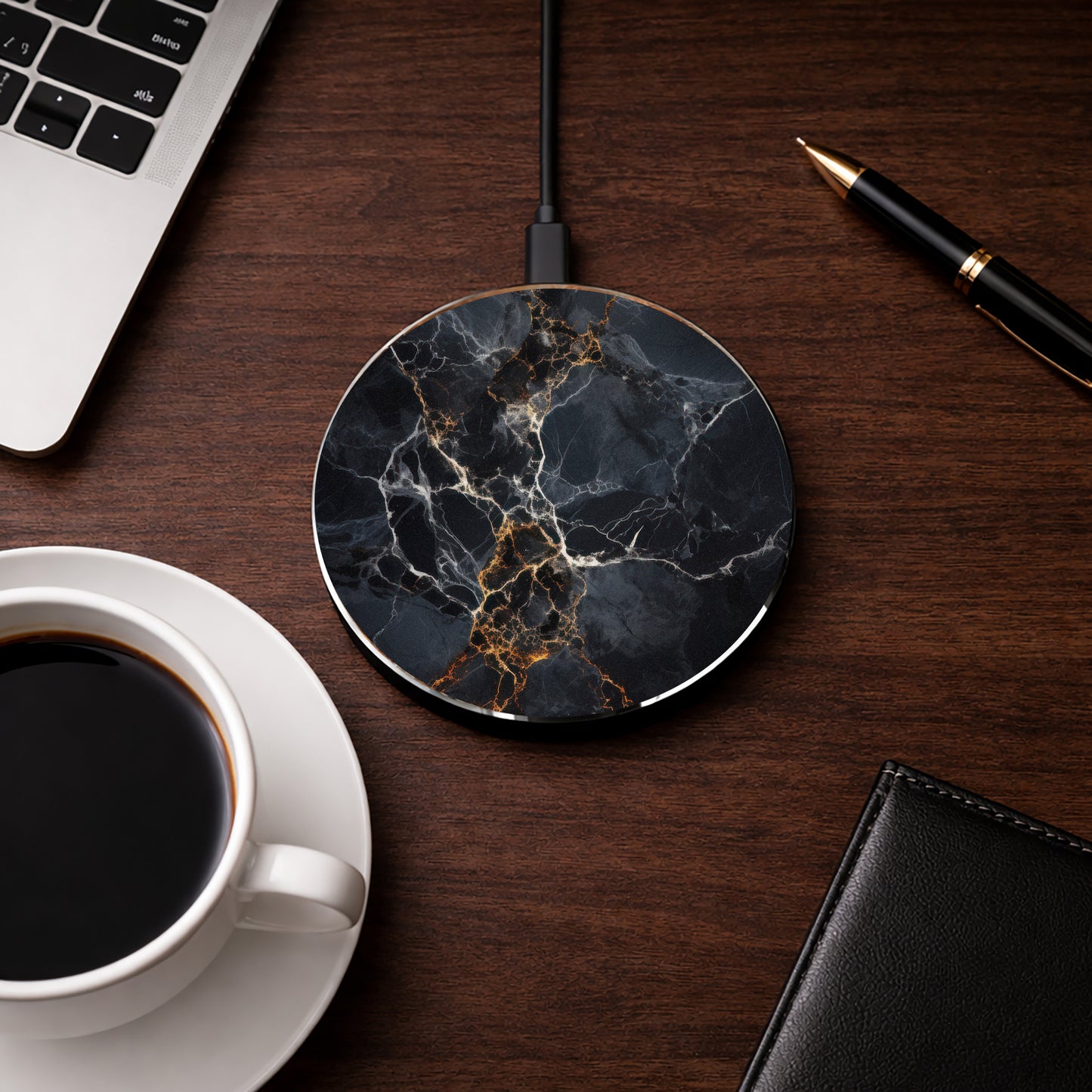 Black Marble Wireless Charger — Fast Qi Charging Pad