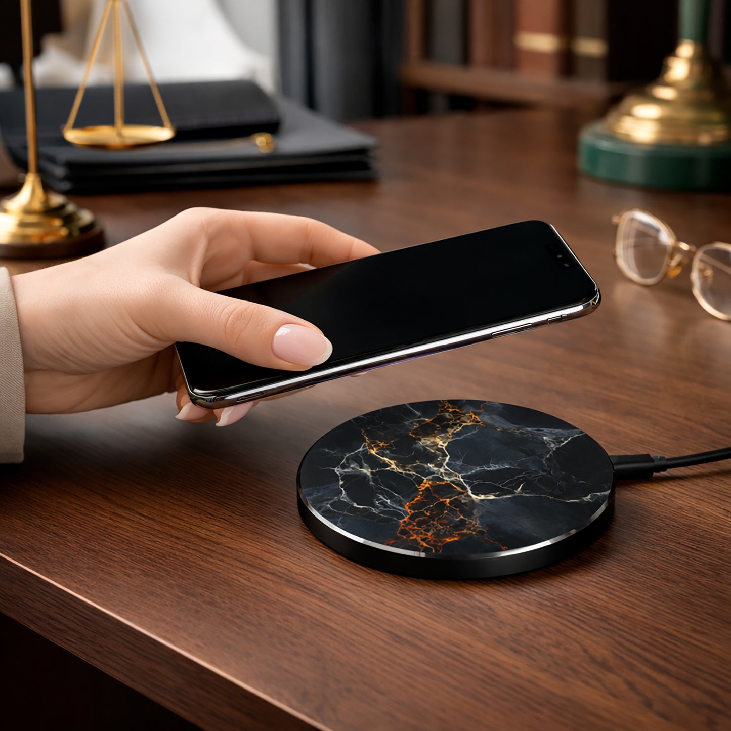 Black Marble Wireless Charger — Fast Qi Charging Pad