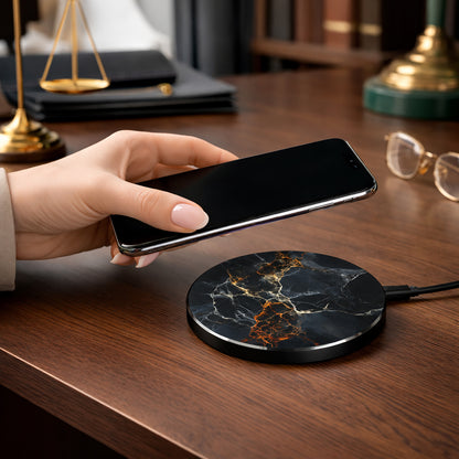 Black Marble Wireless Charger — Fast Qi Charging Pad