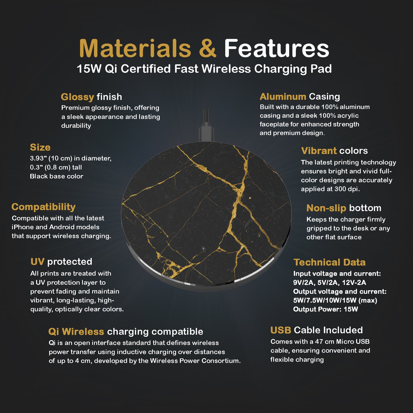 Black & Gold Marble Wireless Charger
