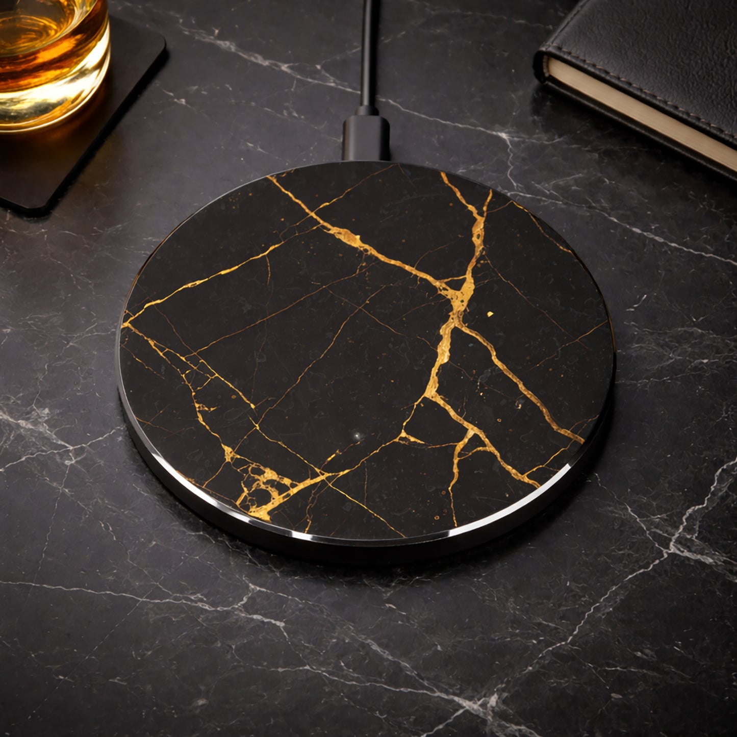 Black & Gold Marble Wireless Charger