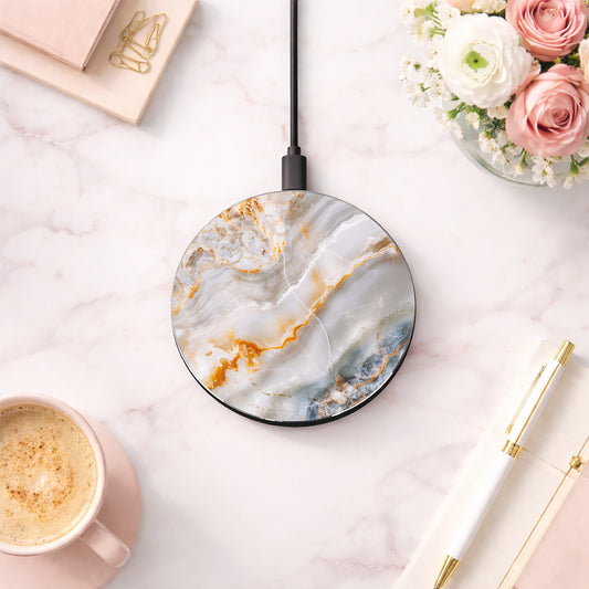 Stylish Marble 10W Qi Certified Fast Wireless Charging Pad,  Modern Unique Desk Accessory