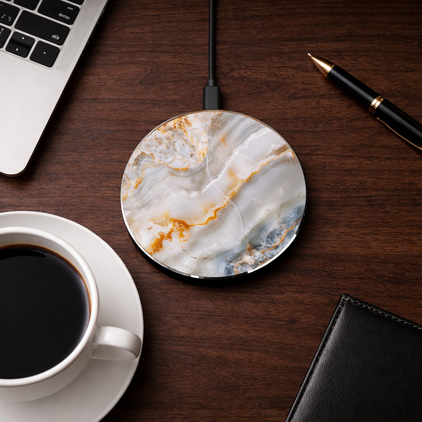 Stylish Marble 10W Qi Certified Fast Wireless Charging Pad,  Modern Unique Desk Accessory