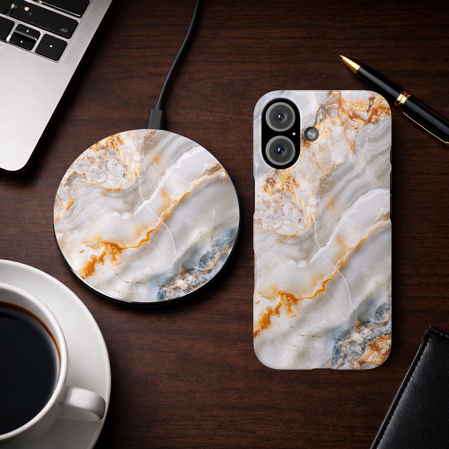 Stylish Marble 10W Qi Certified Fast Wireless Charging Pad,  Modern Unique Desk Accessory