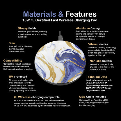 Elegant Marble 10W Qi Certified Fast Wireless Charging Pad