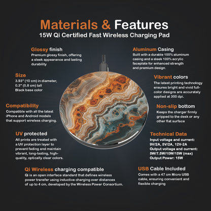 Unique Marble 10W Qi Certified Fast Wireless Charging Pad,  Modern & Stylish Design