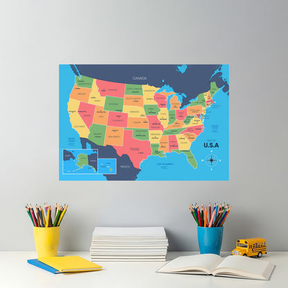 USA Map States and Capitals Posters