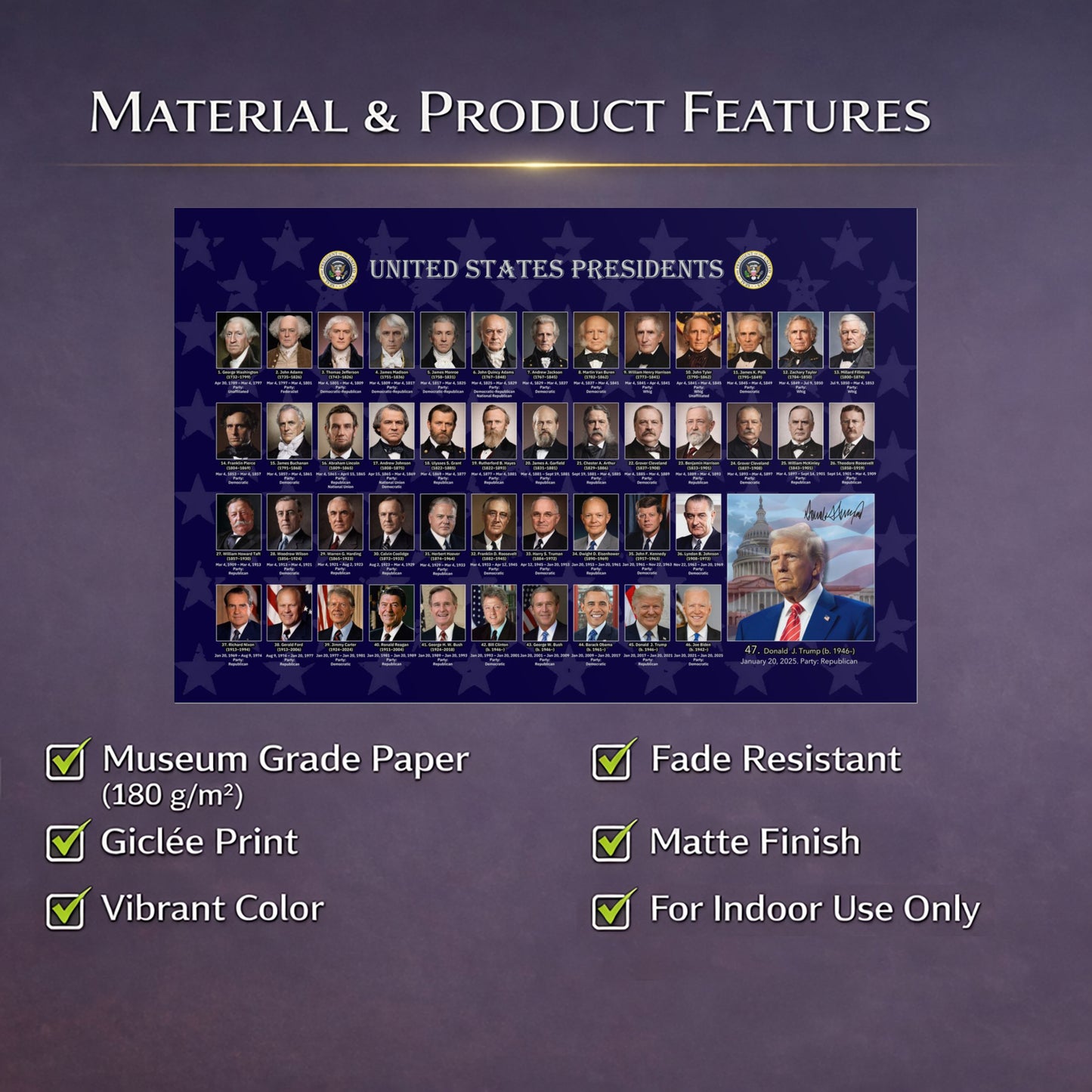 United States Presidents Historical Poster