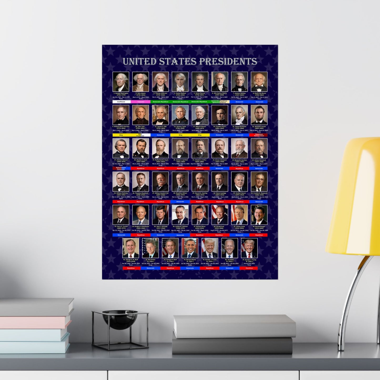 United States Presidents Poster — Rolled Historical Portraits Wall Art