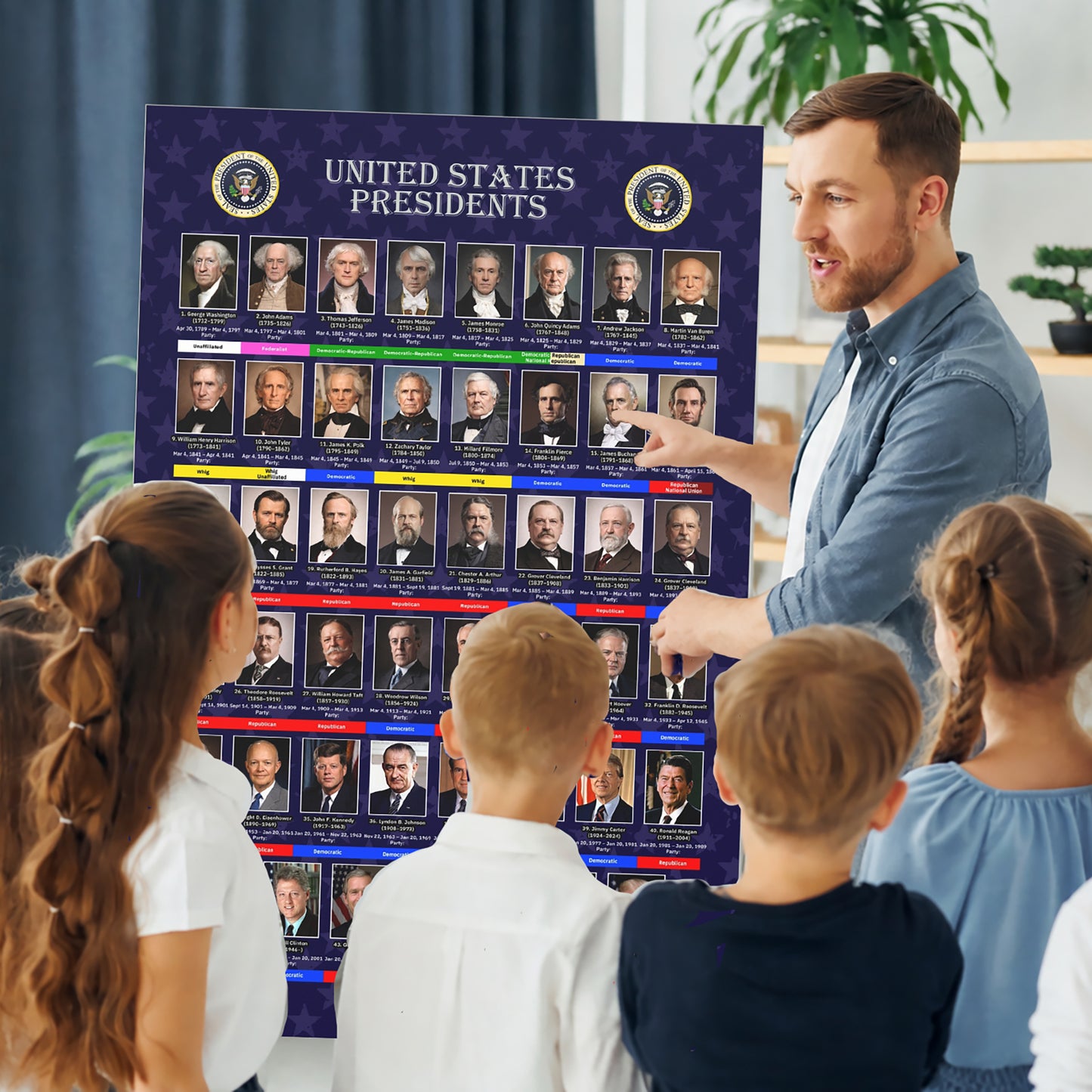 United States Presidents Poster — Rolled Historical Portraits Wall Art