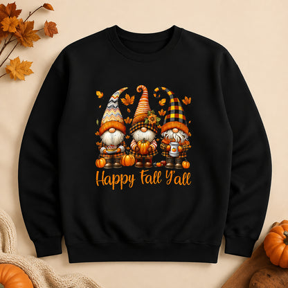 Fall Gnome Crewneck Sweatshirt - "Happy Fall Y'all" Autumn Graphic