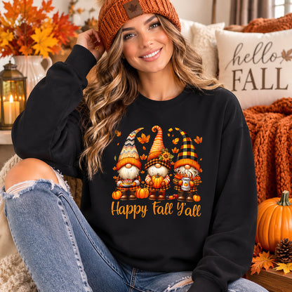 Fall Gnome Crewneck Sweatshirt - "Happy Fall Y'all" Autumn Graphic
