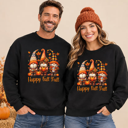Fall Gnome Crewneck Sweatshirt - "Happy Fall Y'all" Autumn Graphic