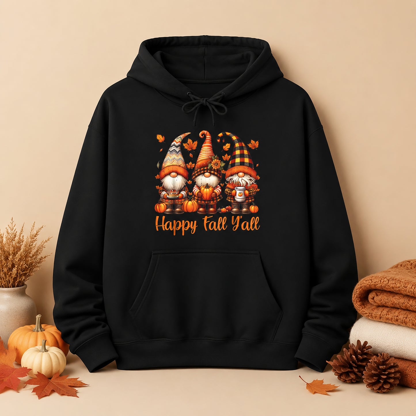 Fall Gnome Hoodie - "Happy Fall Y'all" Pumpkin Autumn Sweatshirt