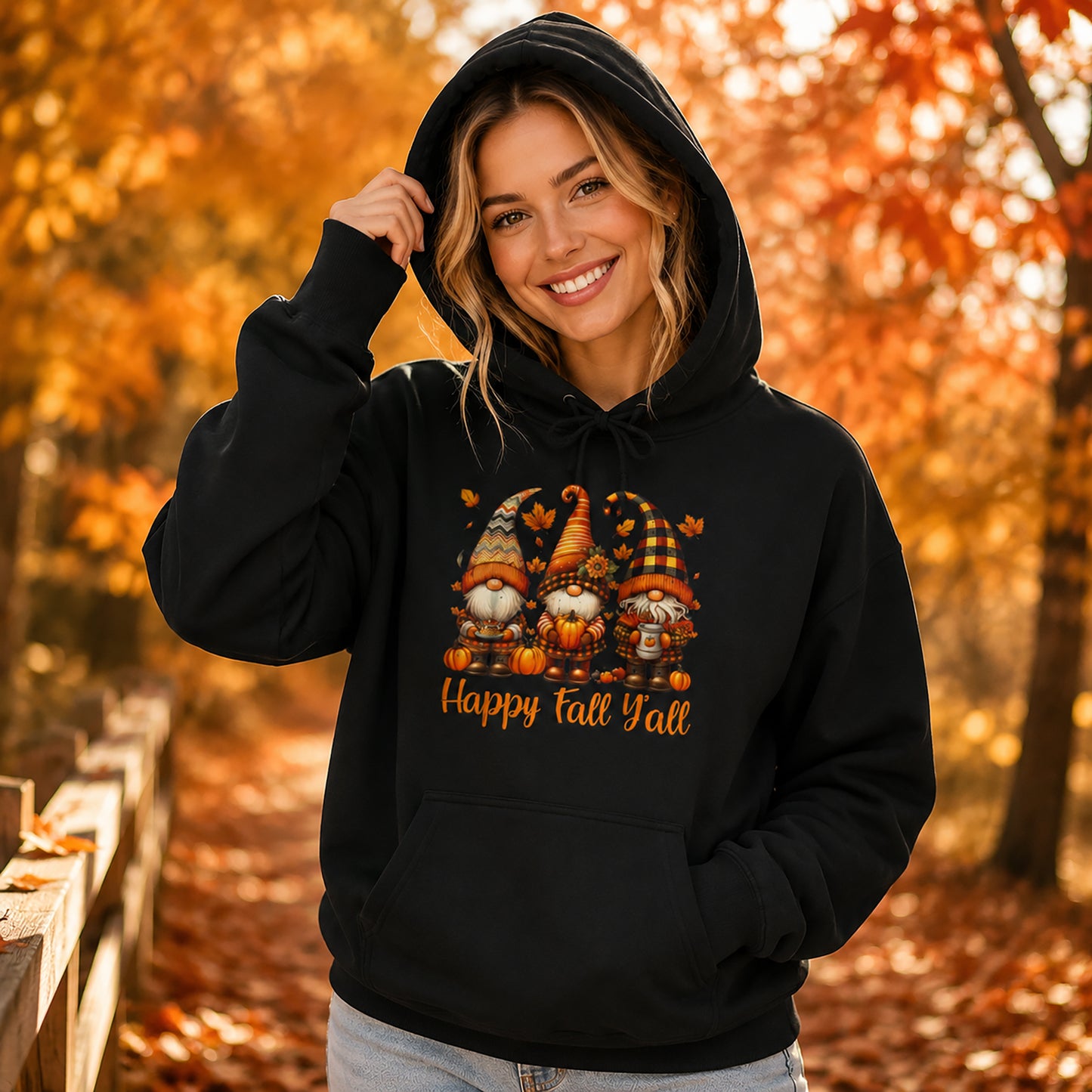 Fall Gnome Hoodie - "Happy Fall Y'all" Pumpkin Autumn Sweatshirt