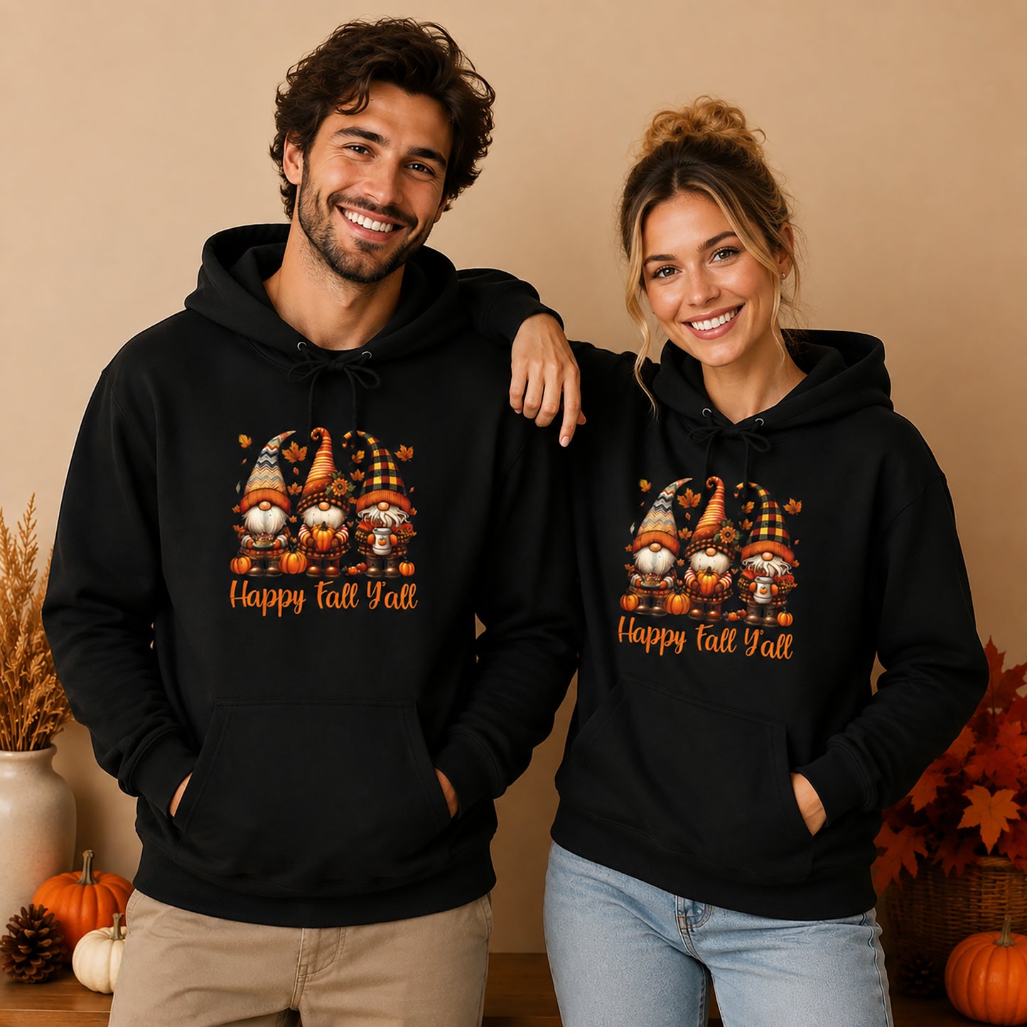 Fall Gnome Hoodie - "Happy Fall Y'all" Pumpkin Autumn Sweatshirt