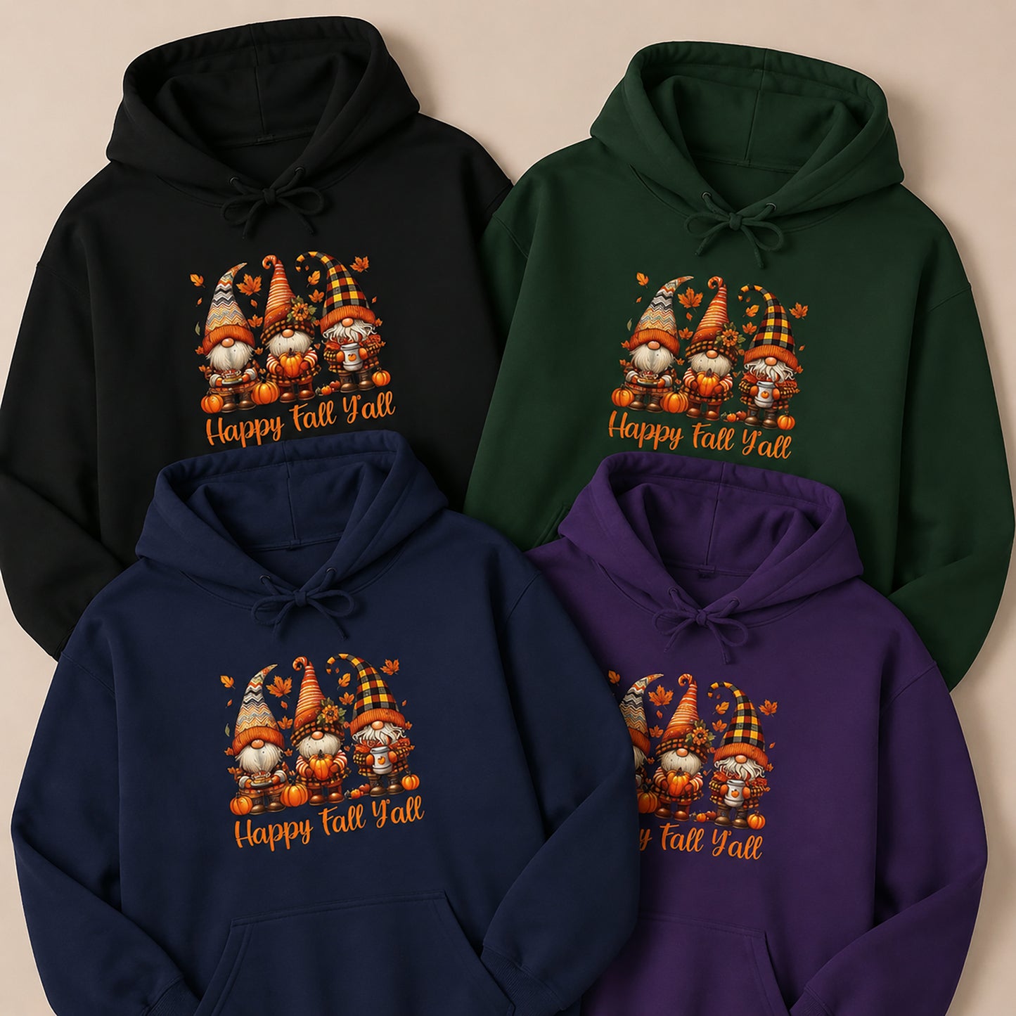 Fall Gnome Hoodie - "Happy Fall Y'all" Pumpkin Autumn Sweatshirt