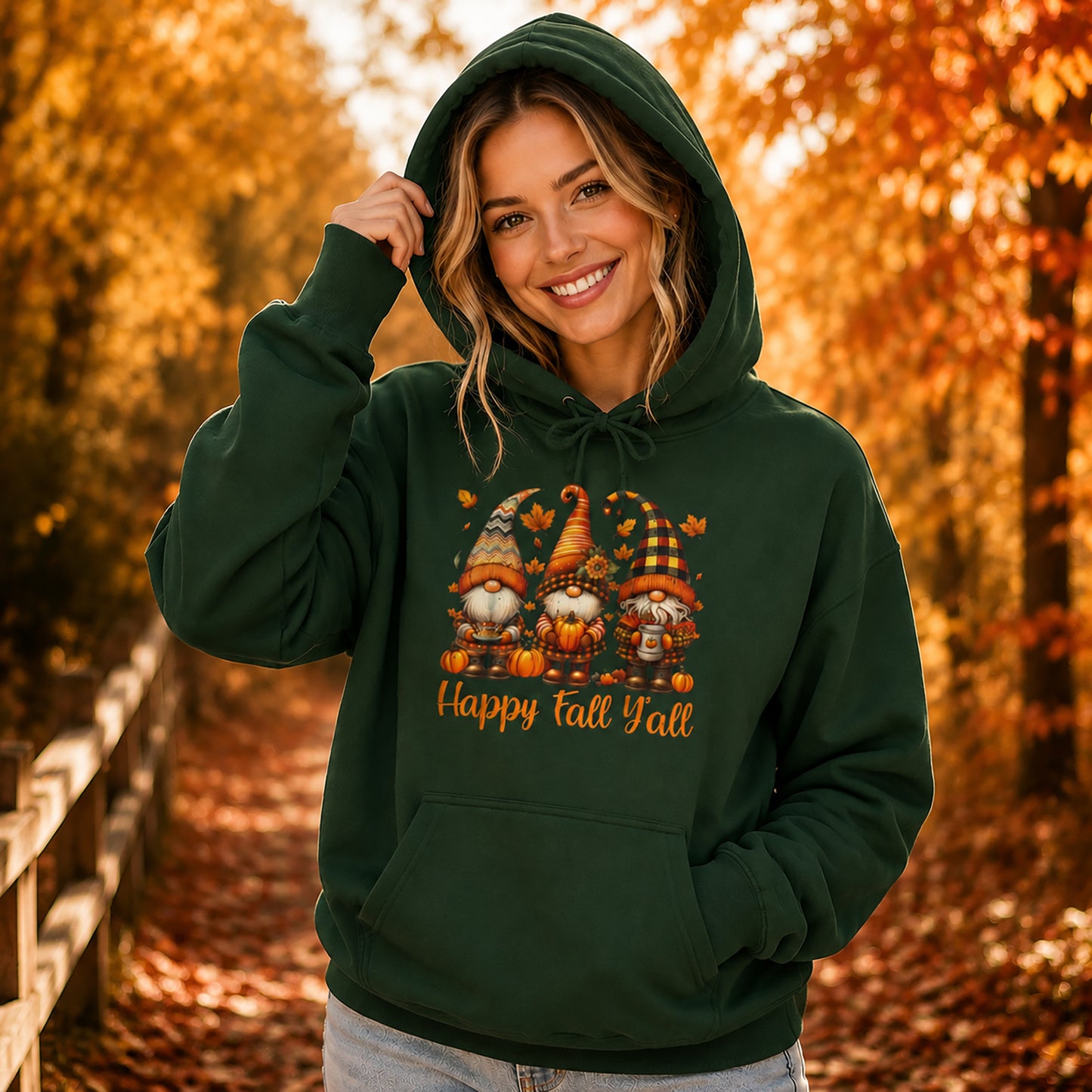 Fall Gnome Hoodie - "Happy Fall Y'all" Pumpkin Autumn Sweatshirt