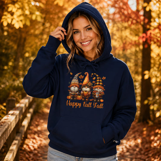 Fall Gnome Hoodie - "Happy Fall Y'all" Pumpkin Autumn Sweatshirt