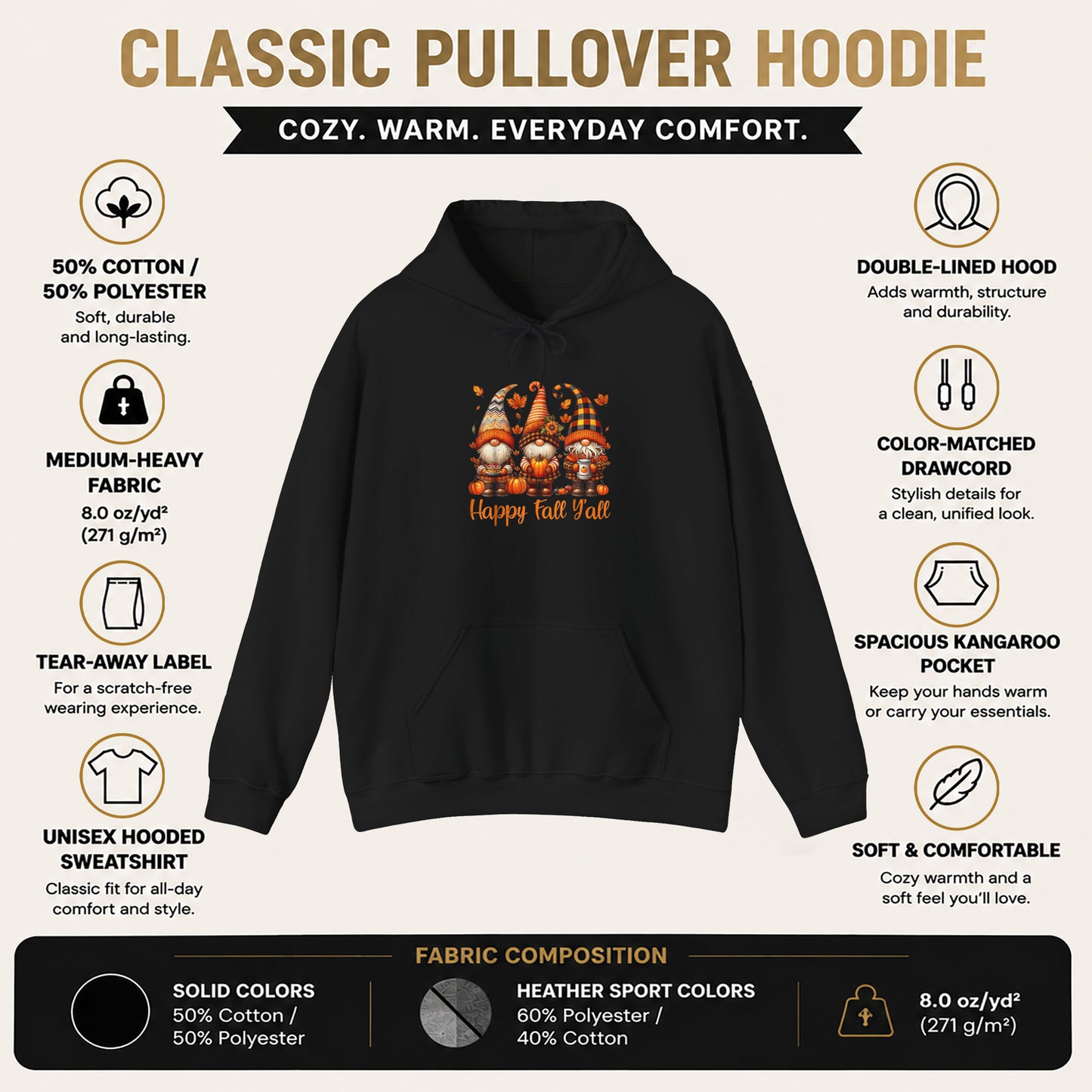 Fall Gnome Hoodie - "Happy Fall Y'all" Pumpkin Autumn Sweatshirt