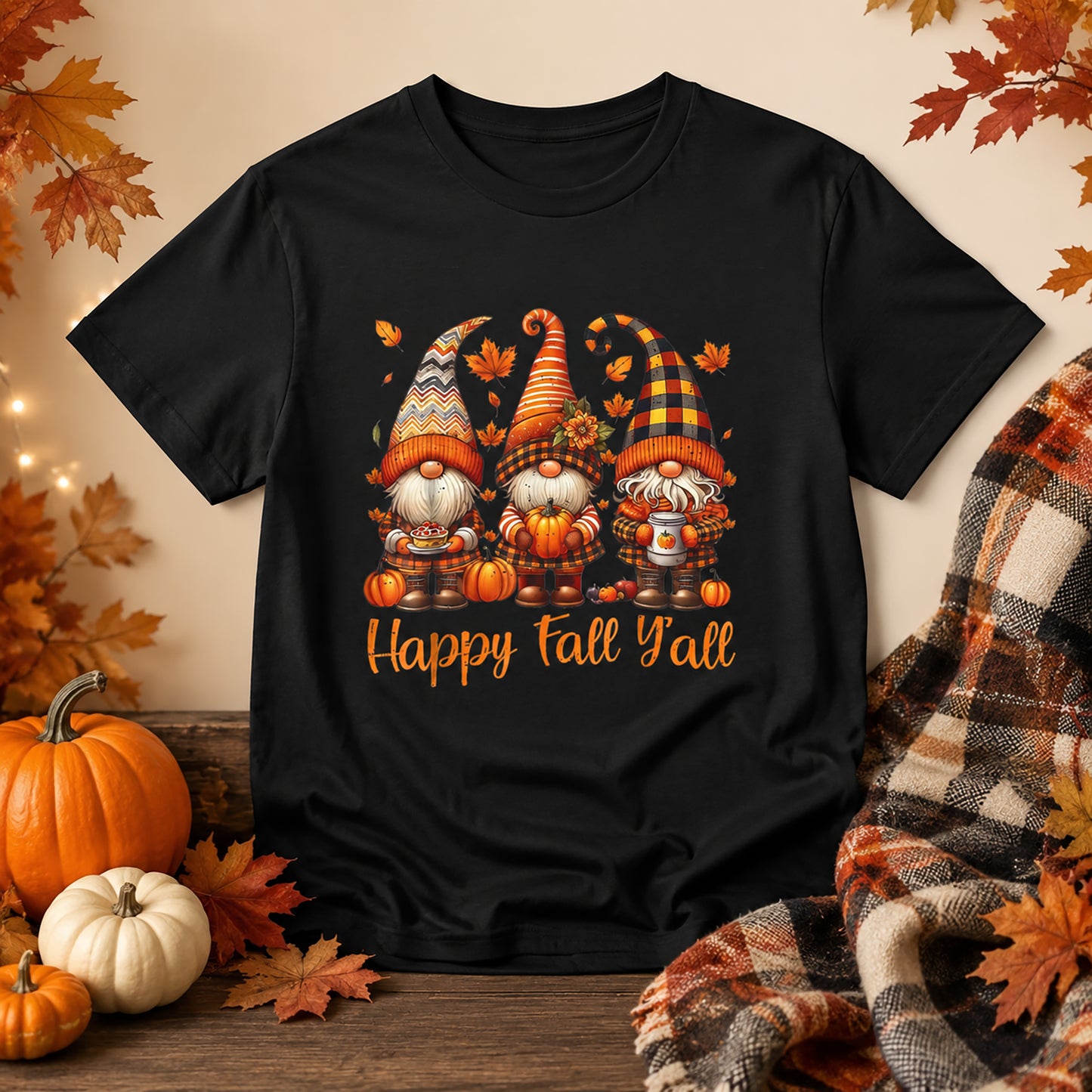 Fall Gnomes T-Shirt — "Happy Fall Y'all" Autumn Tee
