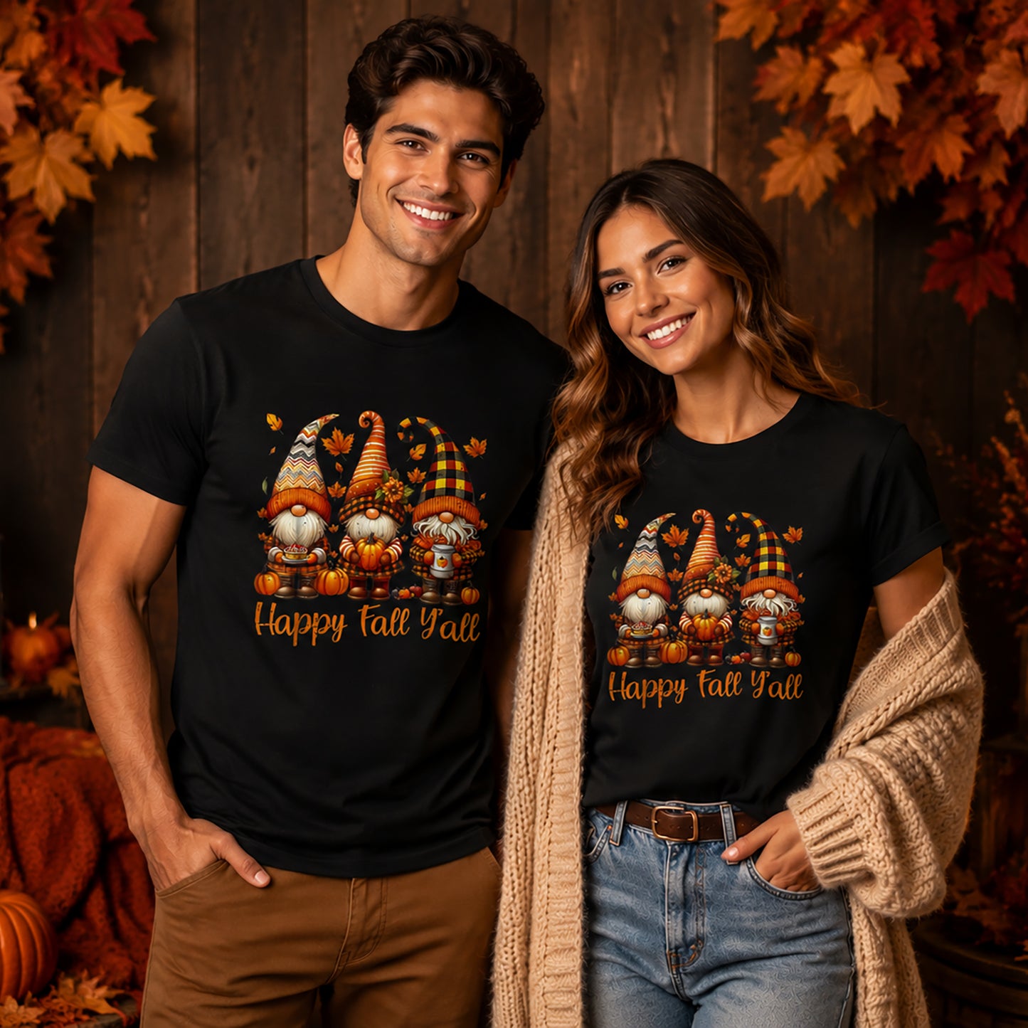 Fall Gnomes T-Shirt — "Happy Fall Y'all" Autumn Tee