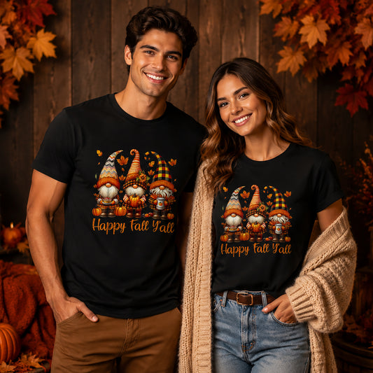 Fall Gnomes T-Shirt — "Happy Fall Y'all" Autumn Tee