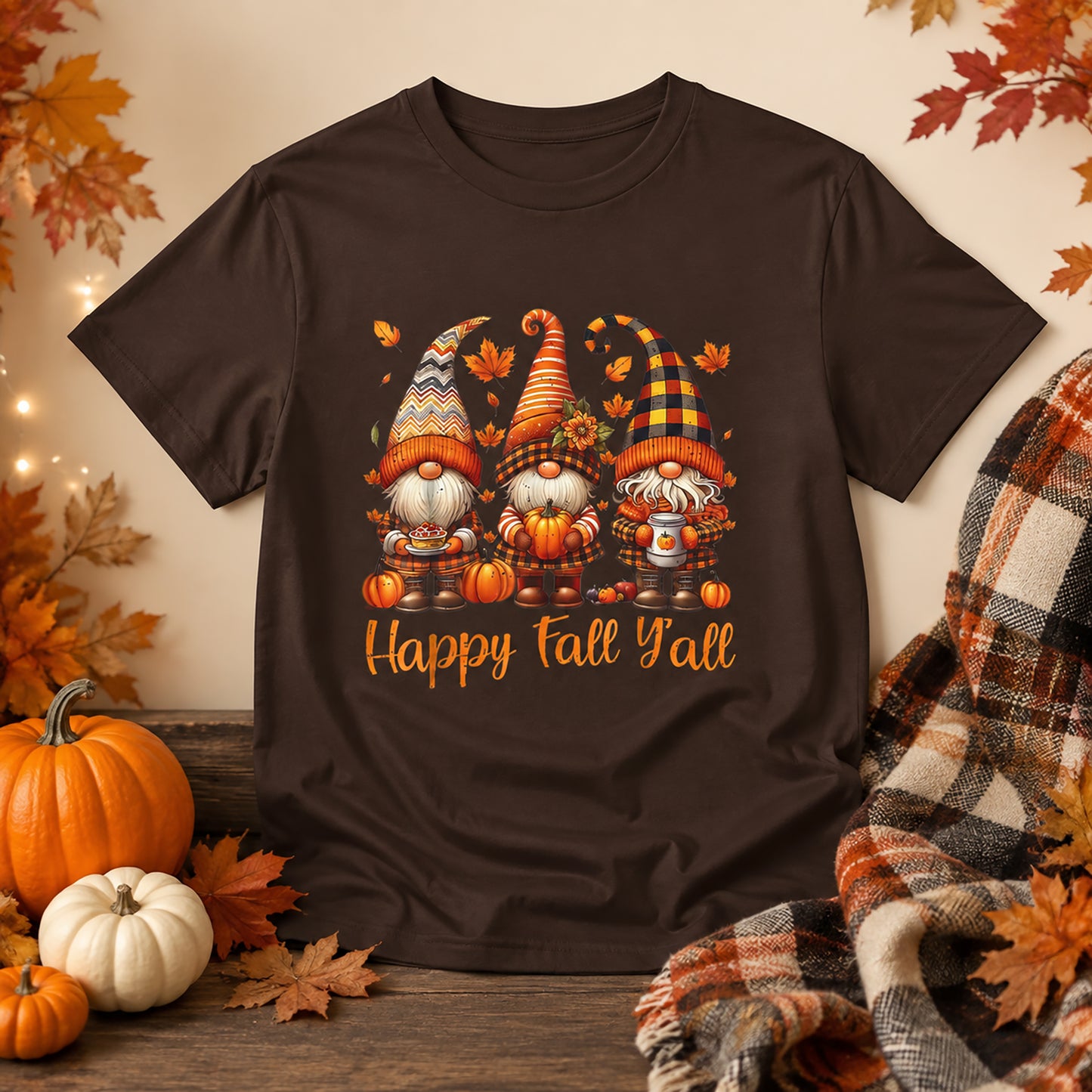 Fall Gnomes T-Shirt — "Happy Fall Y'all" Autumn Tee