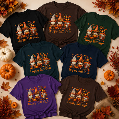 Fall Gnomes T-Shirt — "Happy Fall Y'all" Autumn Tee