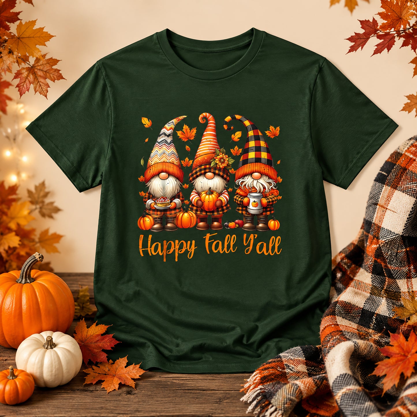 Fall Gnomes T-Shirt — "Happy Fall Y'all" Autumn Tee