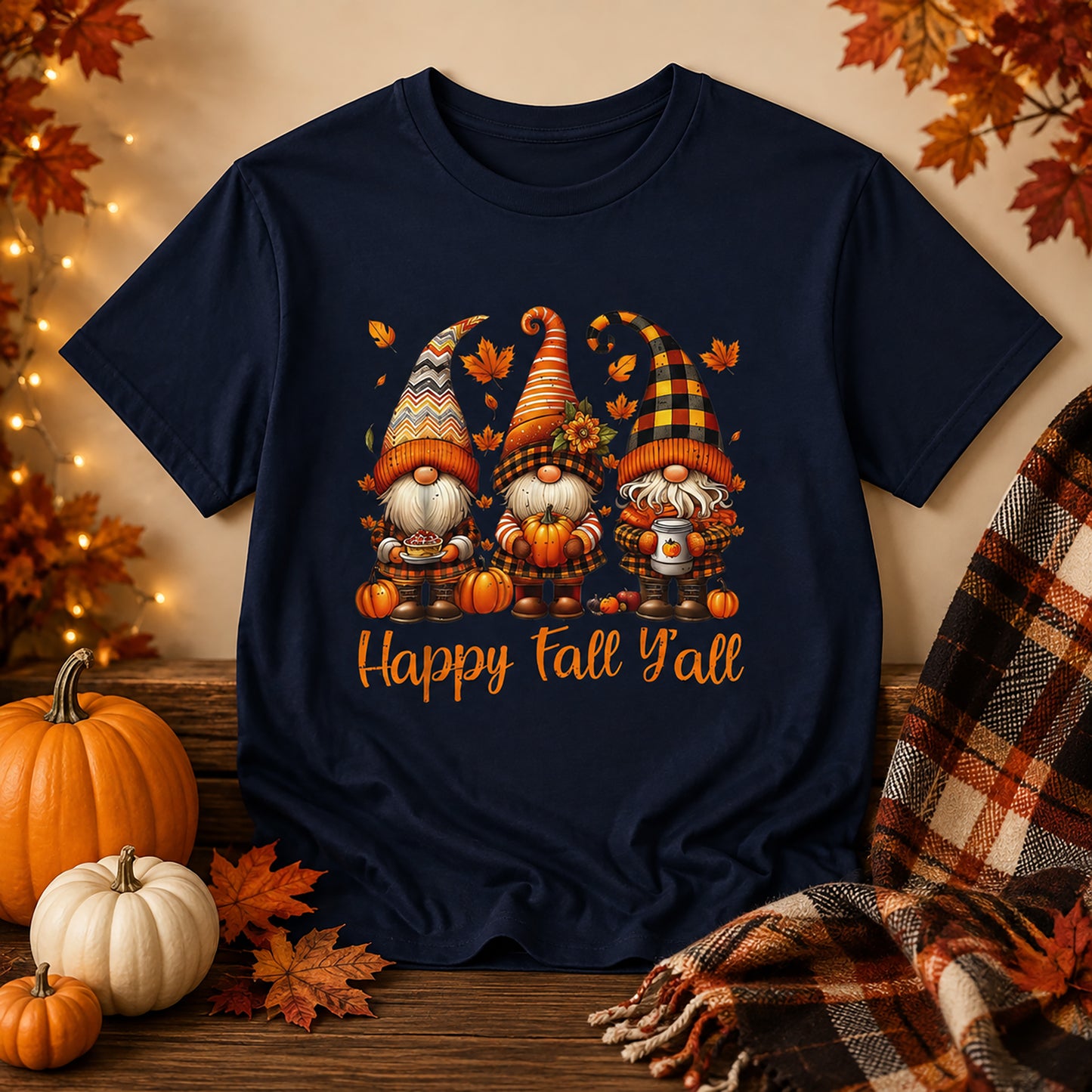 Fall Gnomes T-Shirt — "Happy Fall Y'all" Autumn Tee